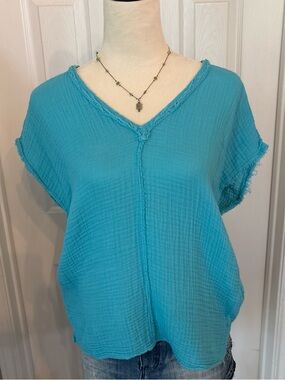 Michael Stars Bright Turquoise Gauze V-Neck Tunic